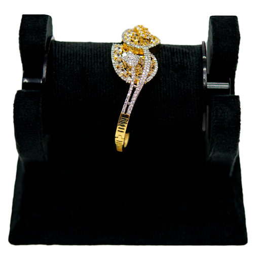 Gold Bracelet with Champagne & White Stone Floral Design